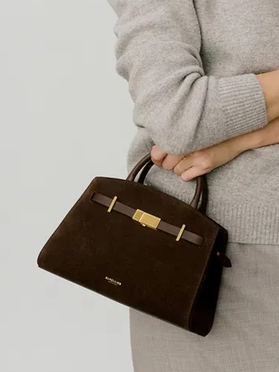 DeMellier Handbags - DeMellier Mocha Suede Top-Handle Satchel Small Hudson